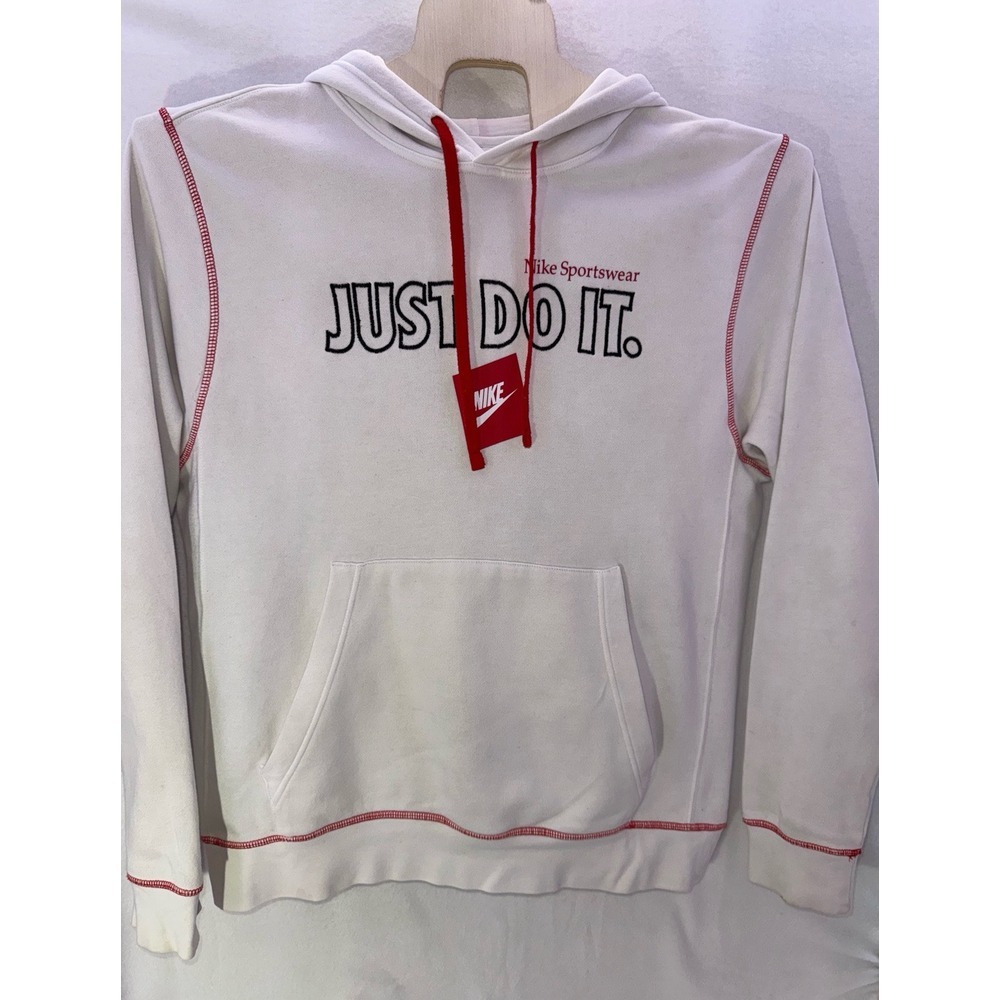 NIKE Sportswear JDI Just Do It Men's Size L Pullover Hoodie White Red  (46X21)